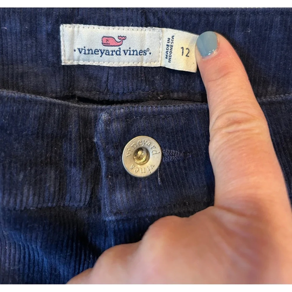 Vineyard Vines Kids Navy Blue‎ Corduroy Pants Size 12 Raw Hem Adjustable Waist